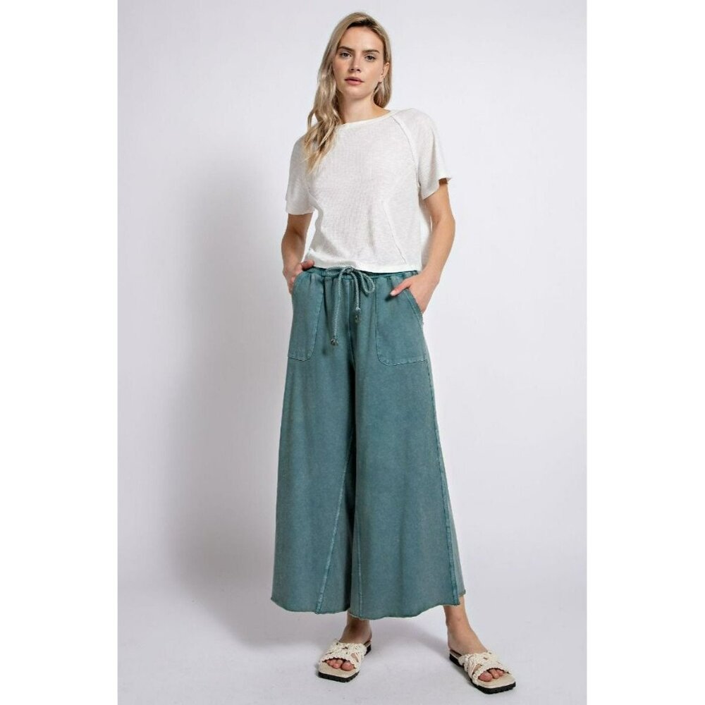 Stay Comfy Wide Leg Comfy Pants in Teal Green - Picture 6 of 6